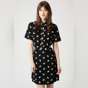 NWT TOP SHOP x Nordstrom Black Paisley Belted Tea Shirtdress Size 8 Pockets $105